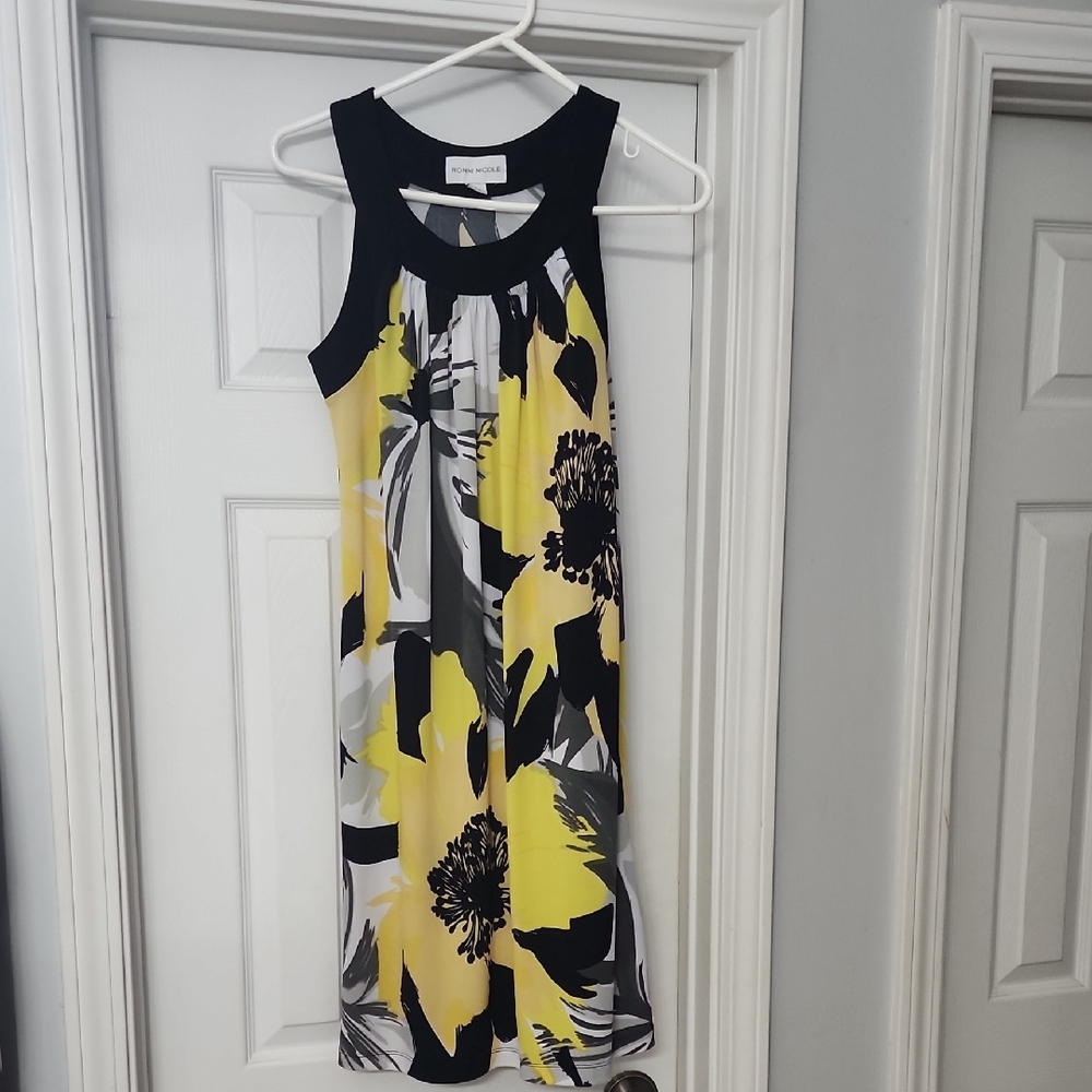 Ronni Nicole Black and Yellow Floral Midi Dress